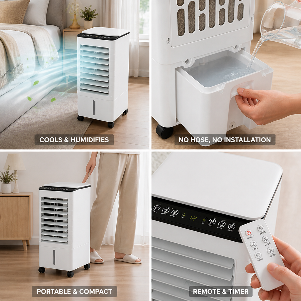 Hose-Free Portable Humidifying Air Cooler (Remote & Timer)