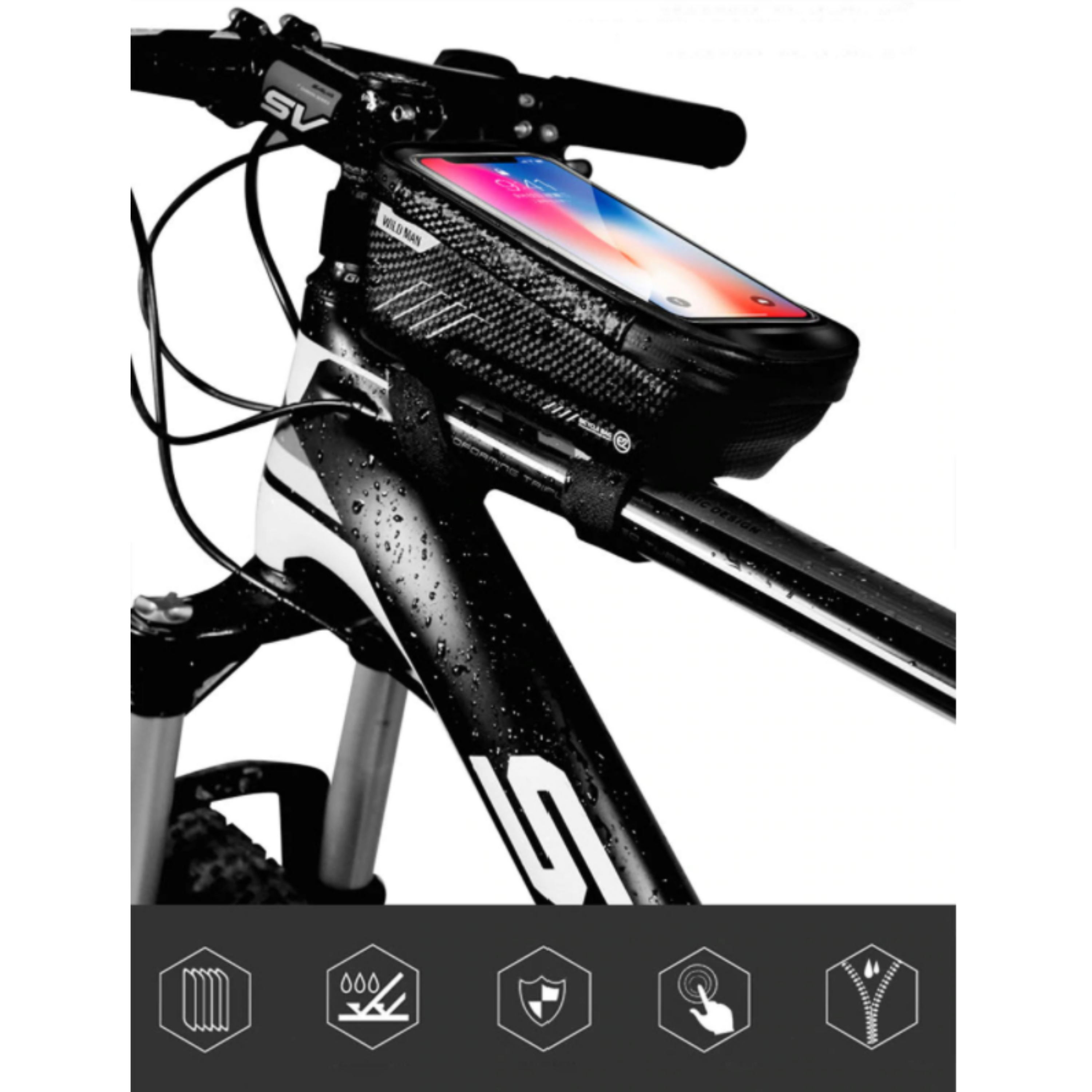 Bike Frame Bag with Waterproof Hardcase – Touchscreen Window & Headphone Port