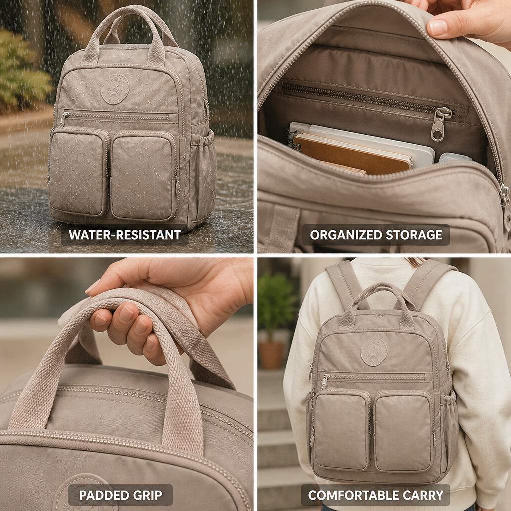 Water-Resistant Multi-Pocket Backpack (Padded Grip)