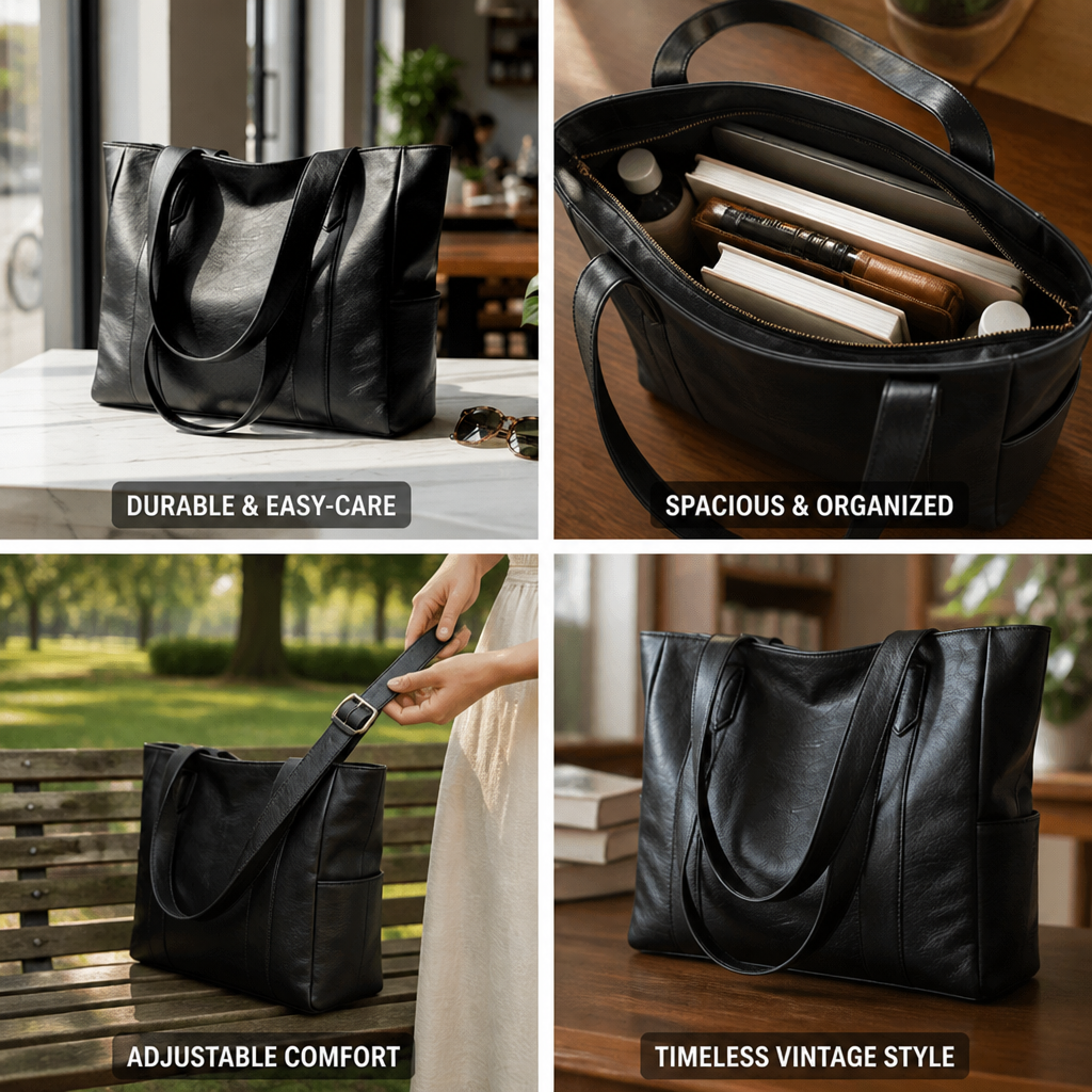 Smooth PU Leather Vintage Shoulder Bag (Spacious, Adjustable Strap)
