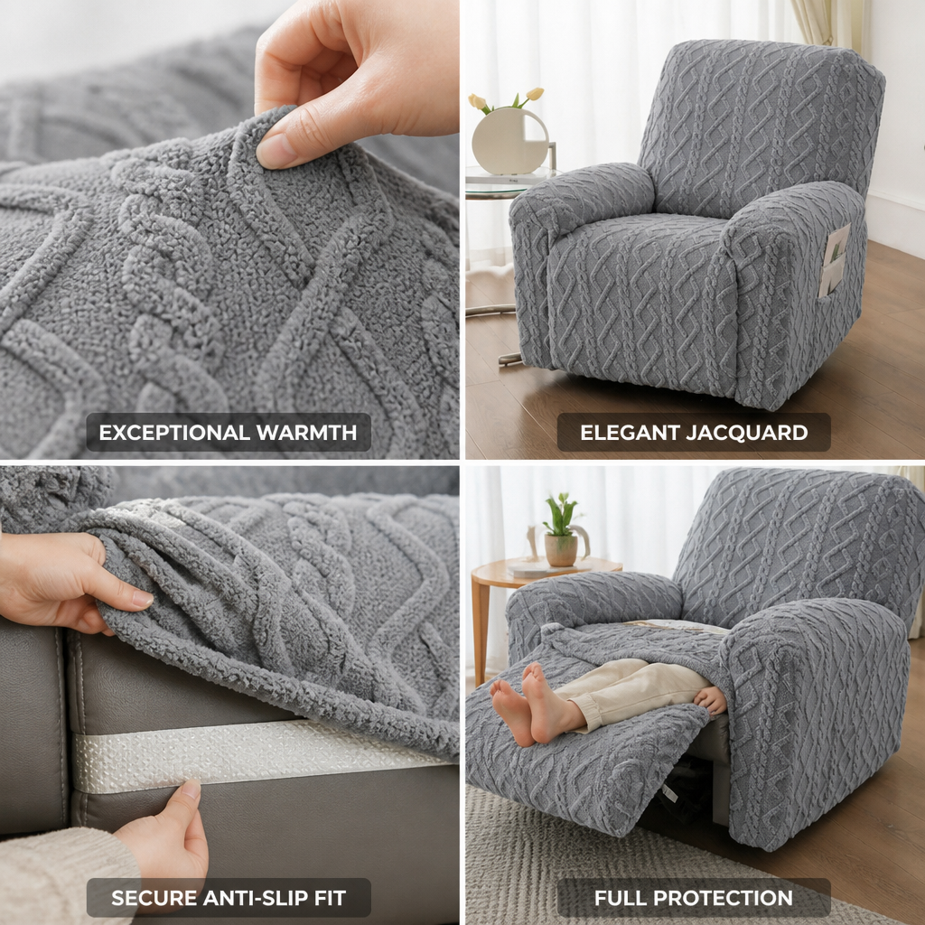 Plush Cable Knit Cotton Recliner Slipcover (Anti-Slip Fit)