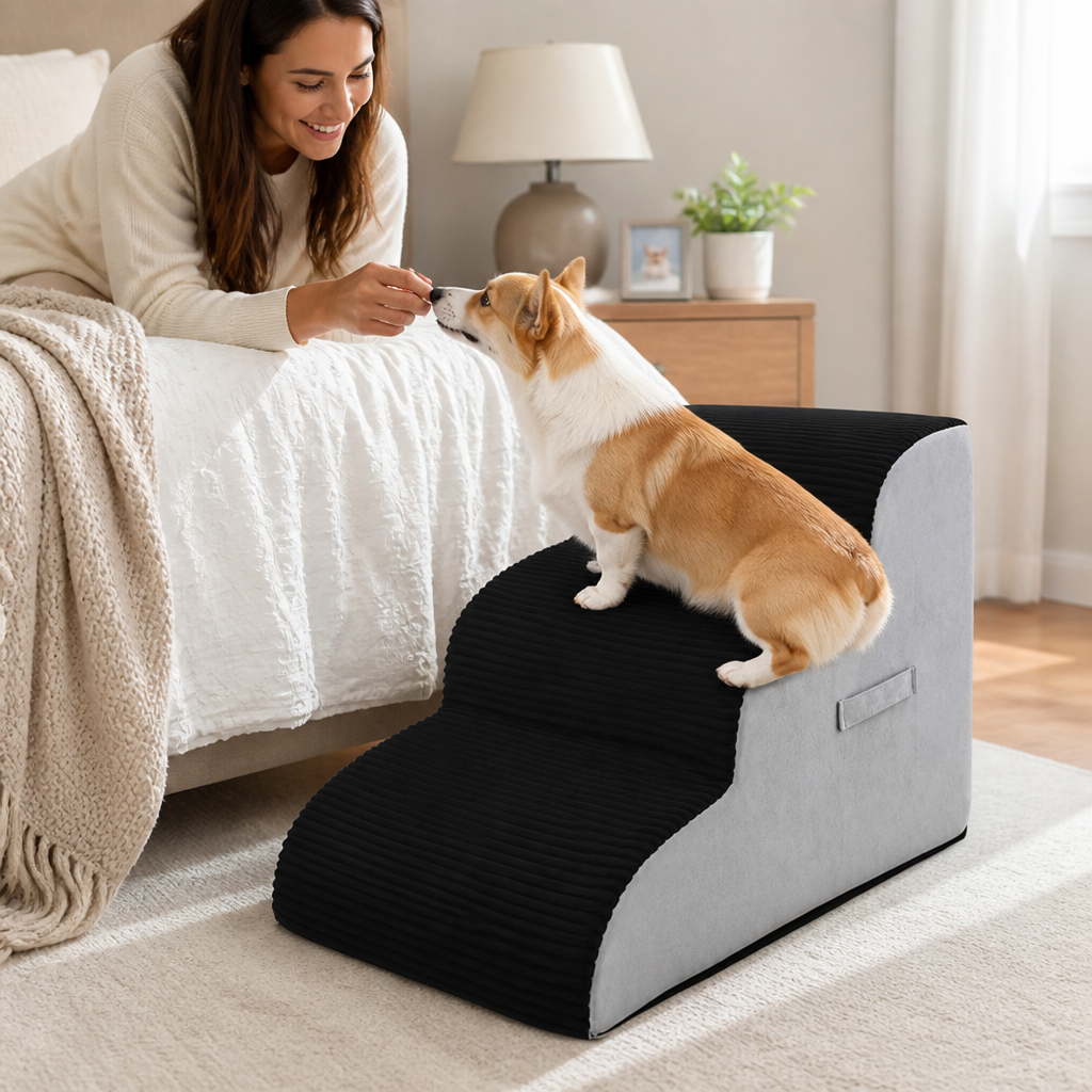 High-Density Foam Non-Slip Extra-Wide Pet Stairs (3-Tier)