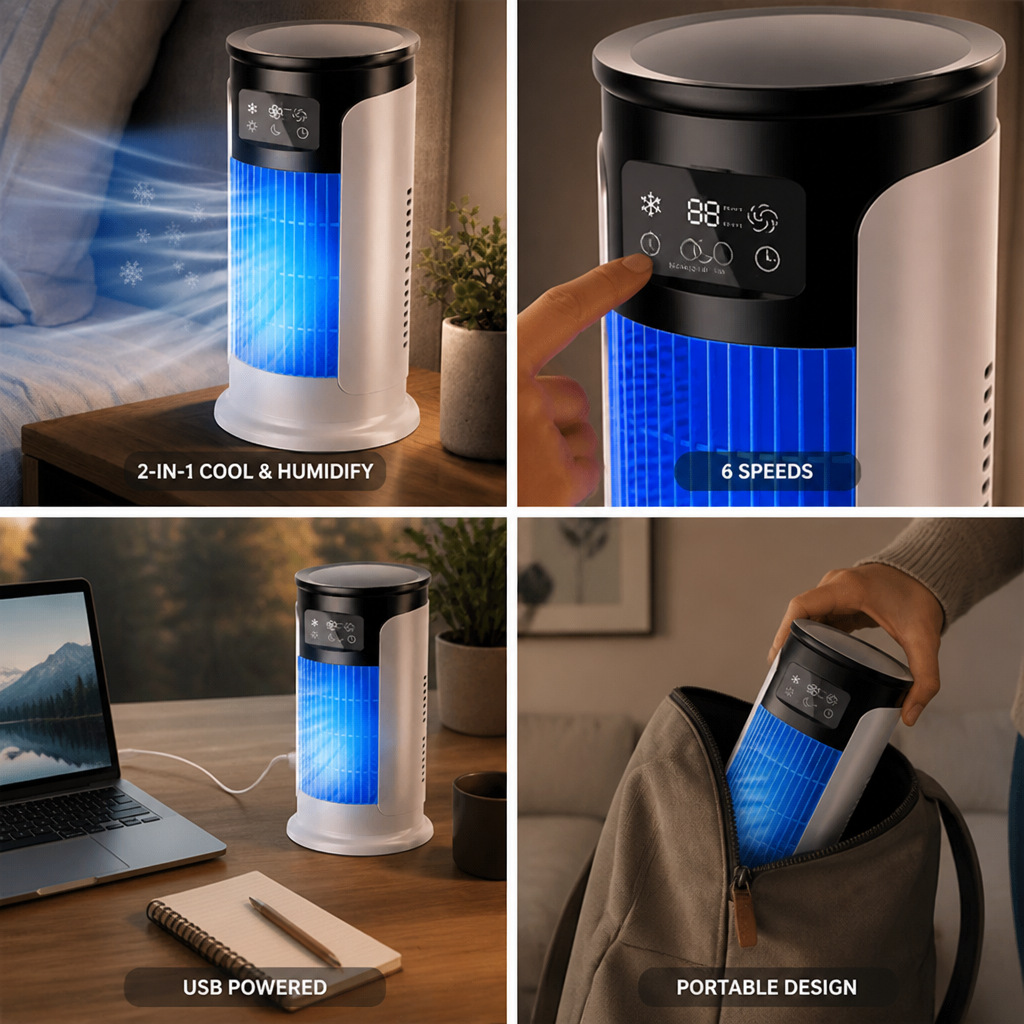 USB-Powered 2-in-1 Fan & Humidifier Desktop Evaporative Cooler