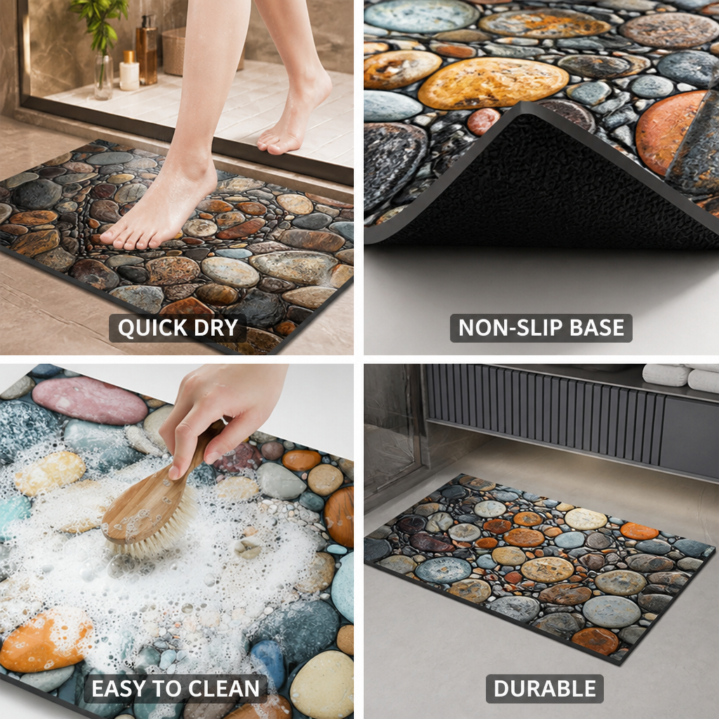 Quick-Dry Diatomaceous Earth Bath Mat (Non-Slip Rubber Base)