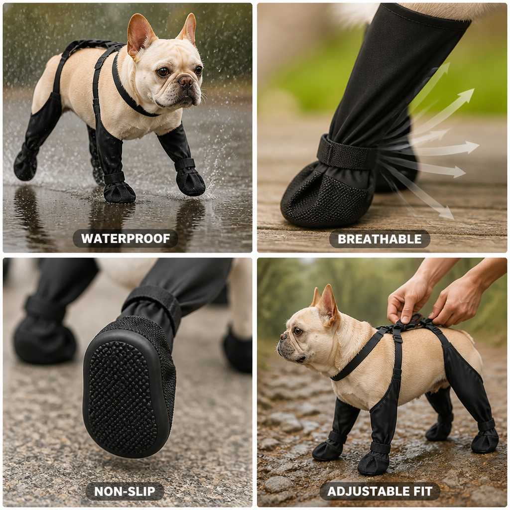 Adjustable Breathable & Waterproof Dog Shoes (Non-Slip Sole)