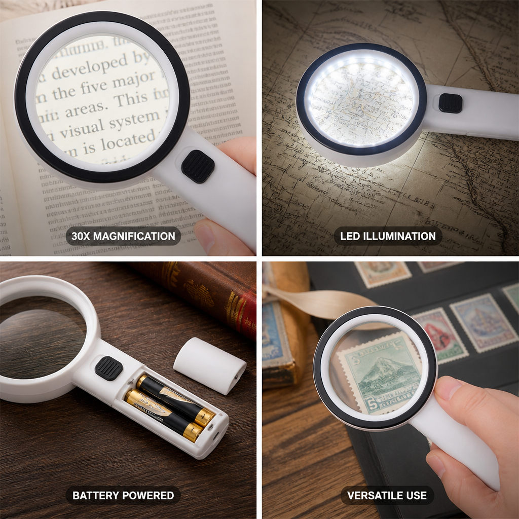 30x Optical LED Handheld Magnifying Glass