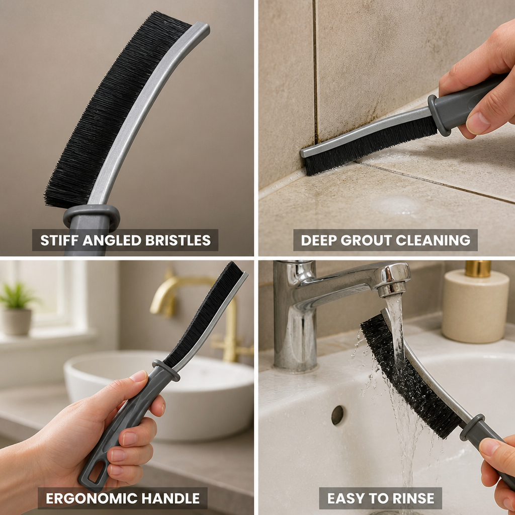 Stiff Angled Bristles & Ergonomic Handle Grout Cleaning Brush