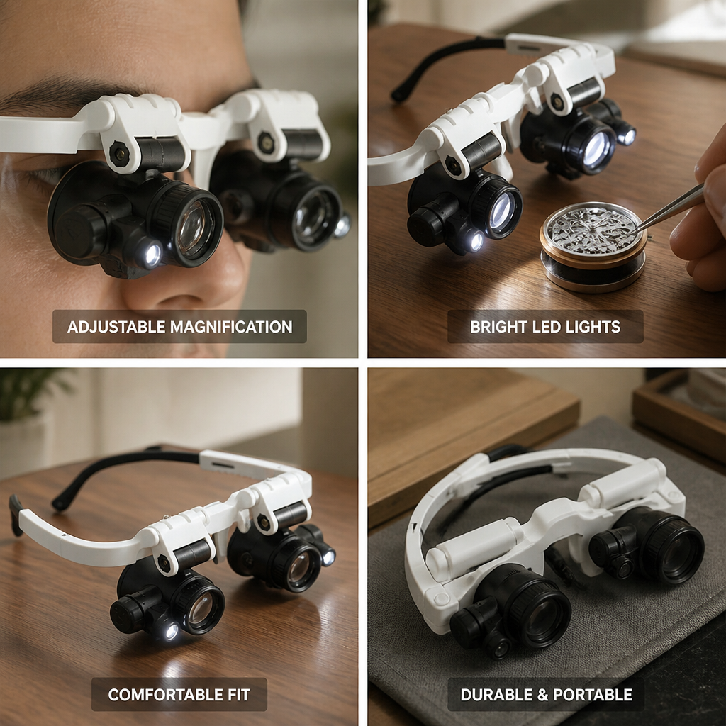 Built-In LED Hands-Free Magnifying Glasses (8x, 15x, 23x)