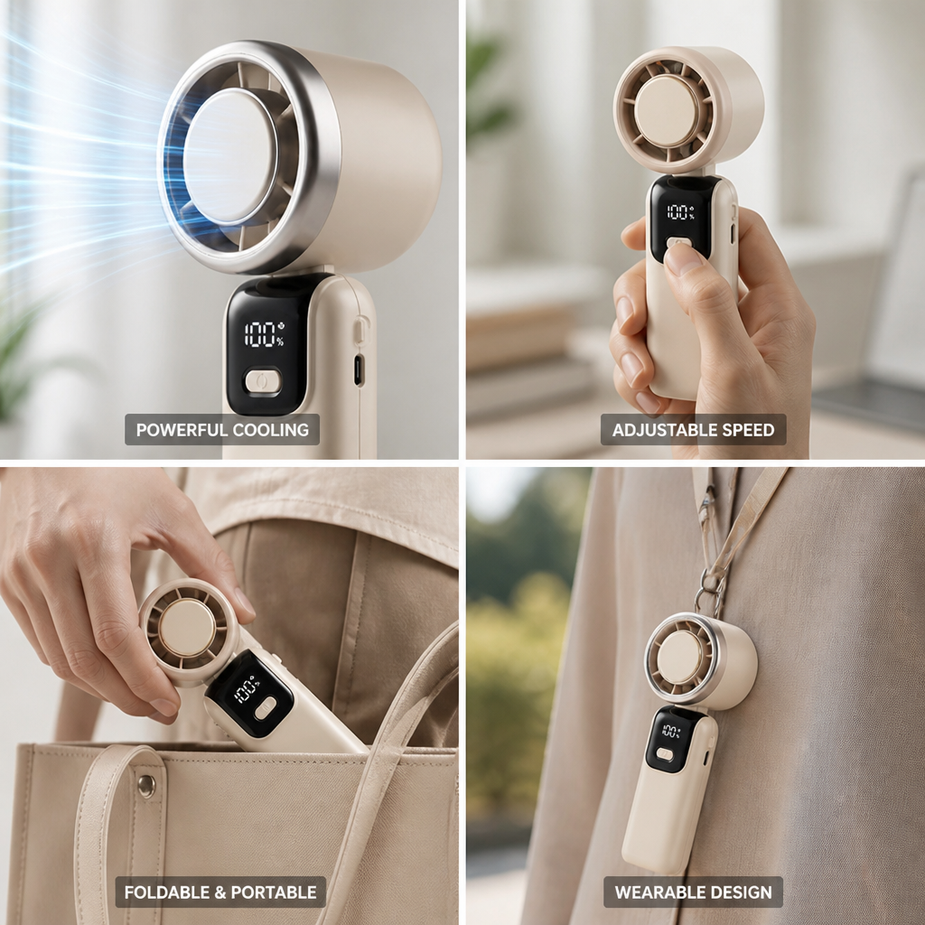Integrated Cooling Plate & Adjustable-Speed Handheld Fan (Foldable)