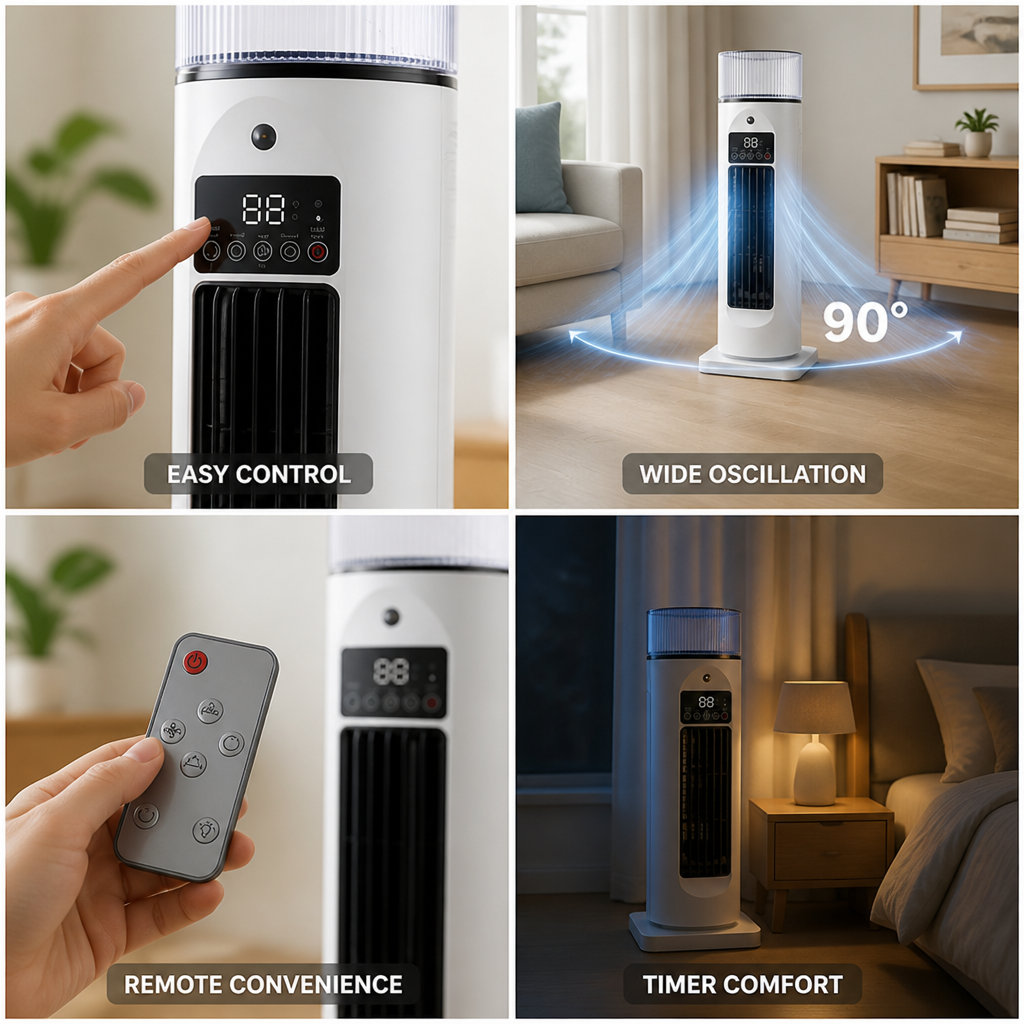 Portable 4-in-1 Remote-Control & Timer Room Cooler