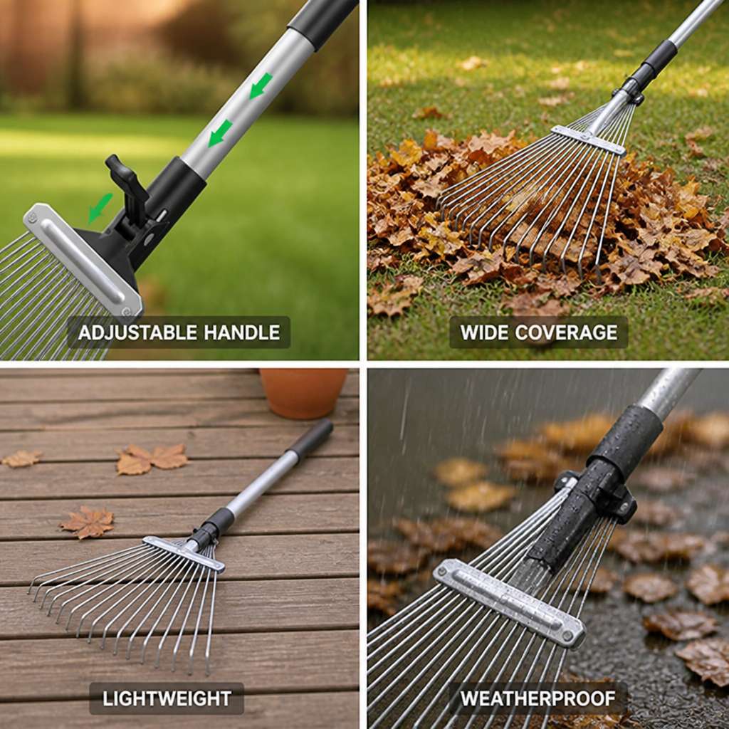 Extendable Lightweight Steel Leaf Rake (45 cm Head)