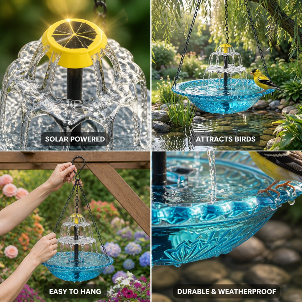 Solar-Powered Two-Level Hanging Bird Bath