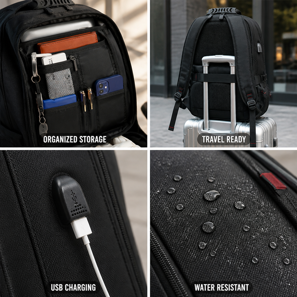 Expandable 60L Anti-Theft USB Laptop Backpack