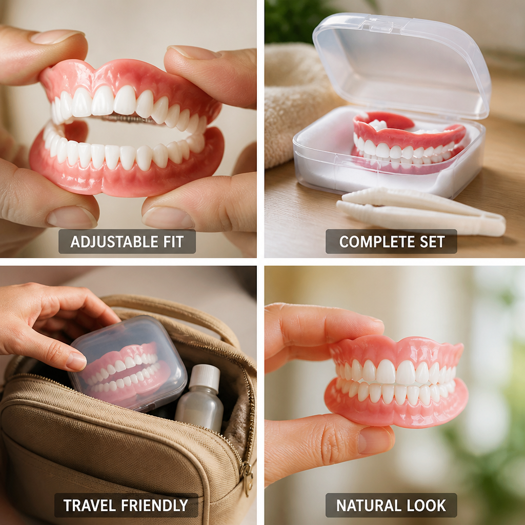 Adjustable Upper & Lower Denture Set (Storage Case & Tweezers)
