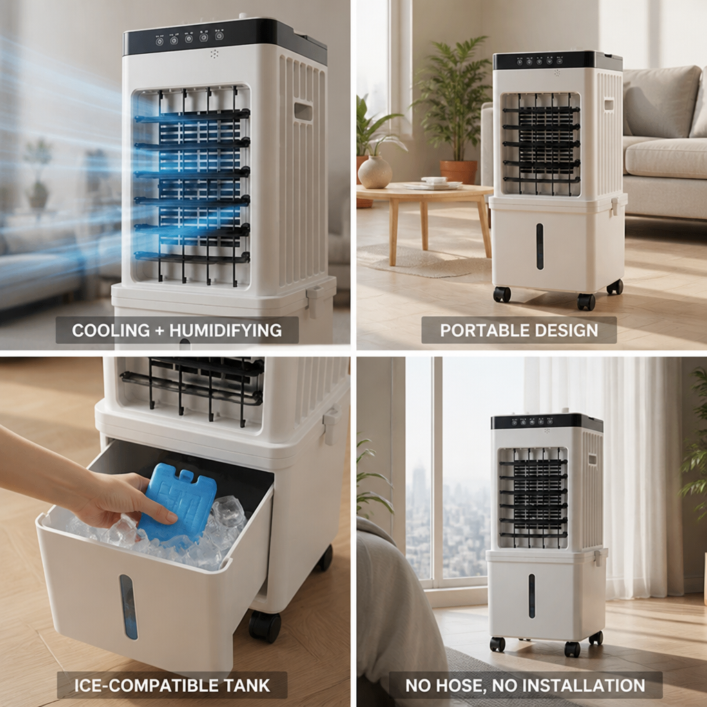 Portable 3-in-1 Cooling & Humidifying Air Cooler (Ice-Compatible Tank)