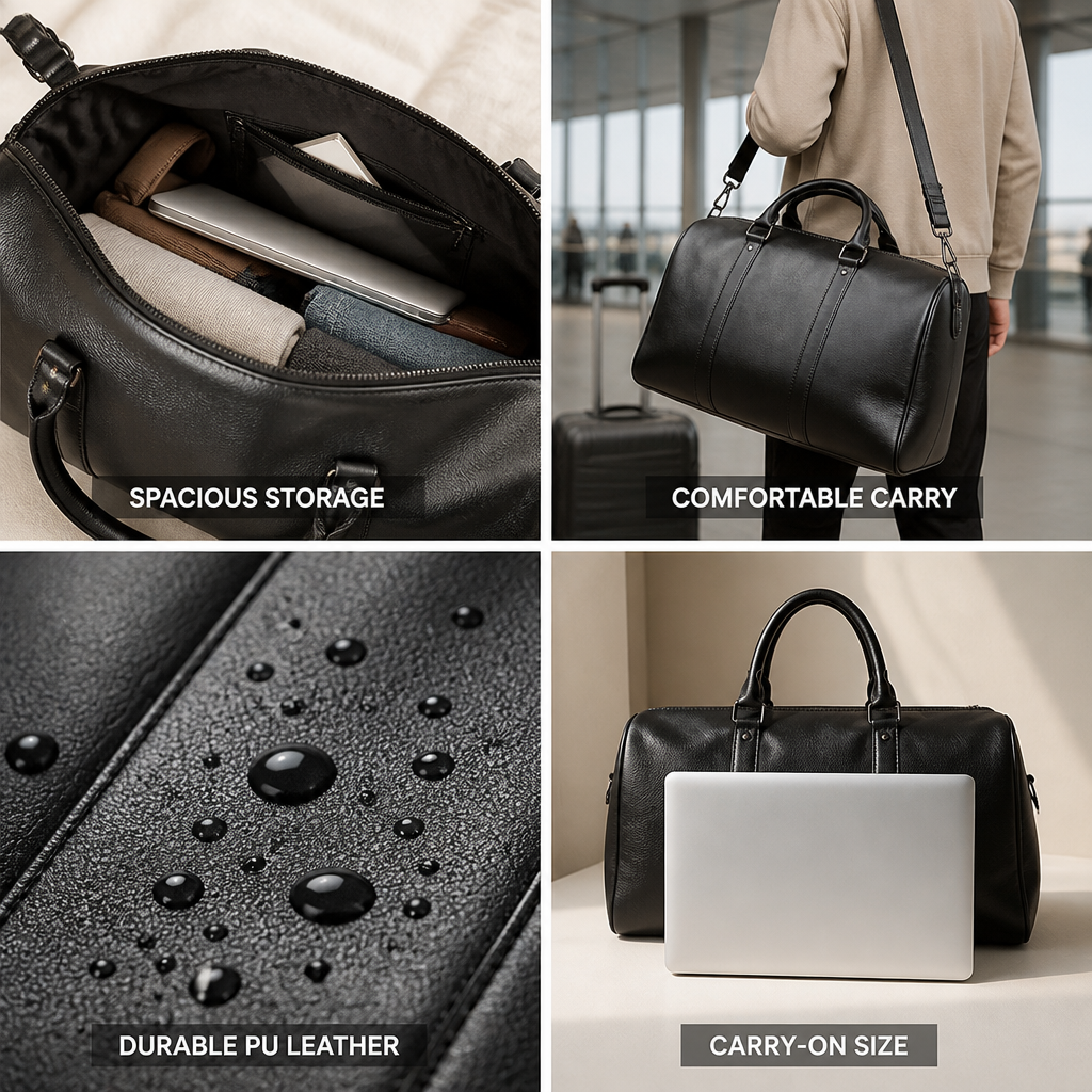 Large-Capacity PU Leather Duffel Bag (Carry-On Size)