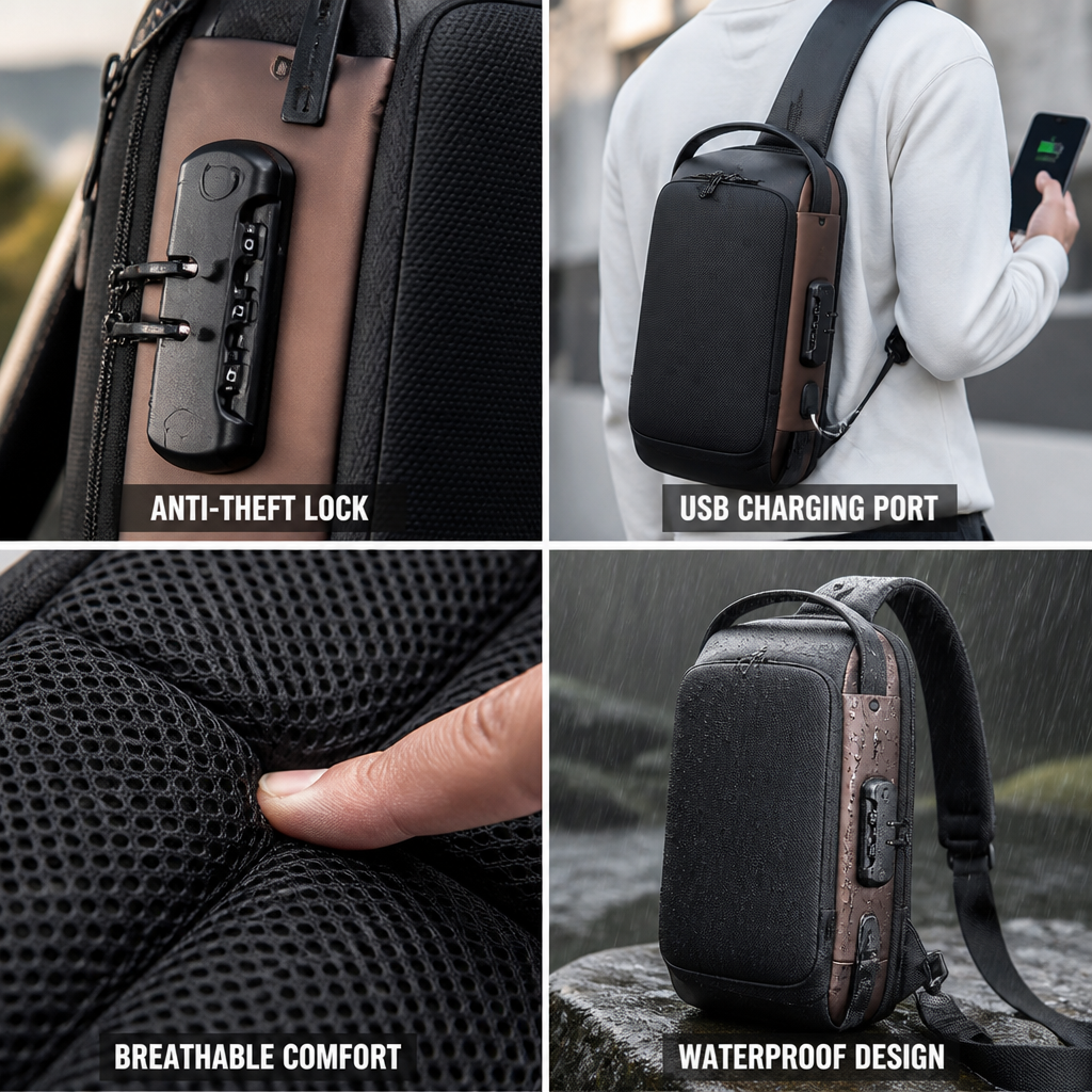 Anti-Theft Locking Sling Bag (USB Charging Port)