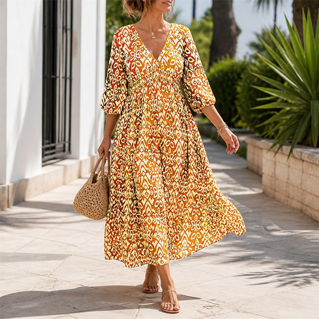Serenelle™ Floral V-Neck Dress — Embrace Your Curves with Effortless, All-Day Confidence