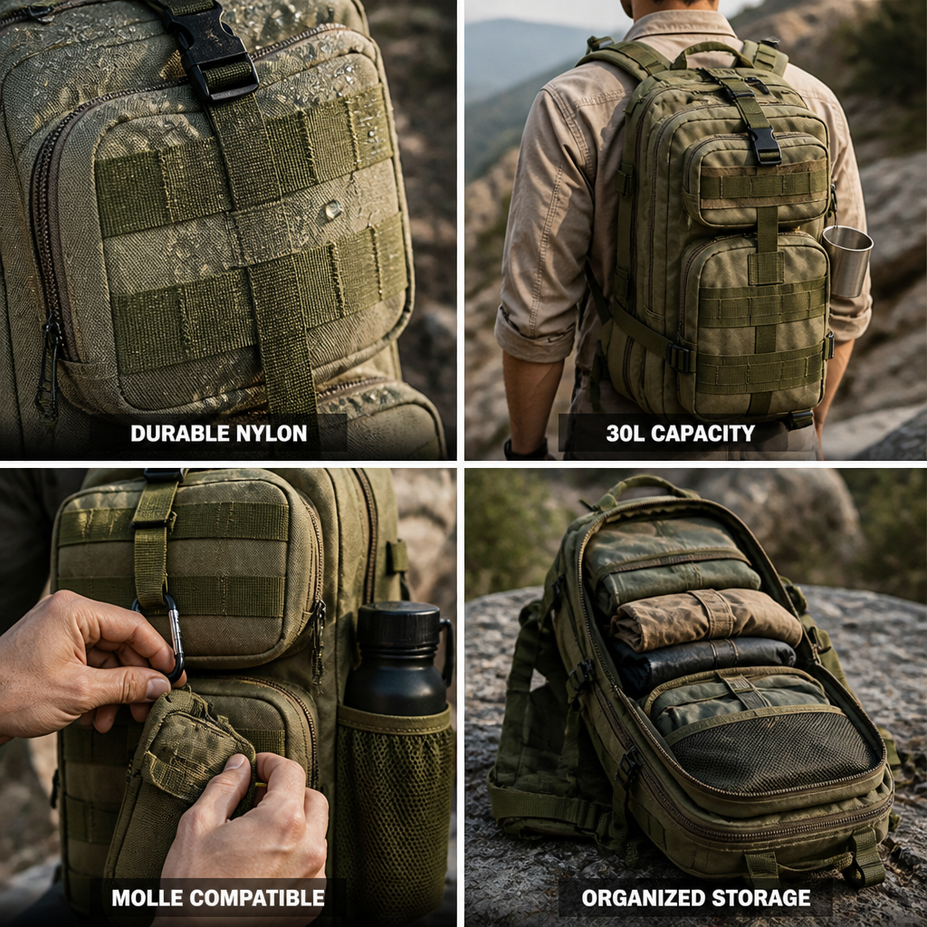 Durable Nylon MOLLE Tactical Backpack (30L)