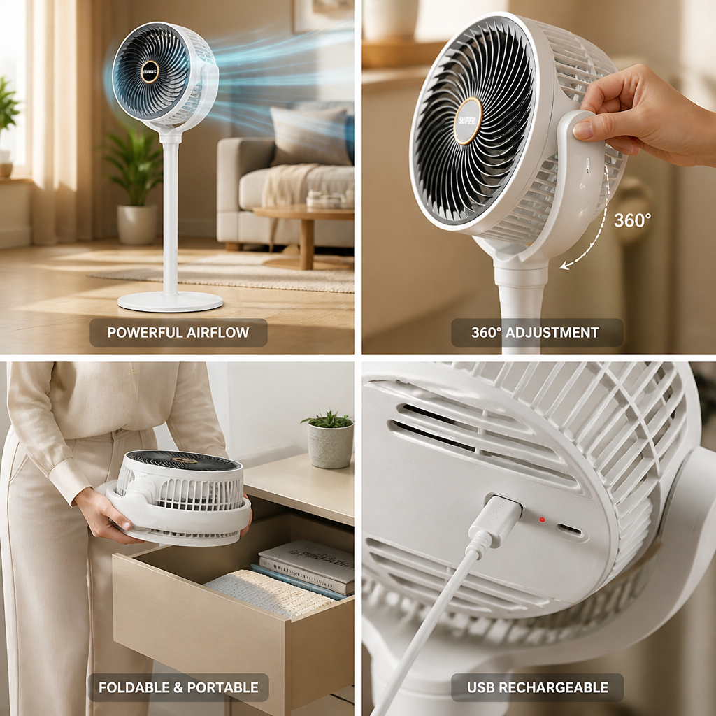 5-Speed 360-Degree USB-Rechargeable Floor Fan