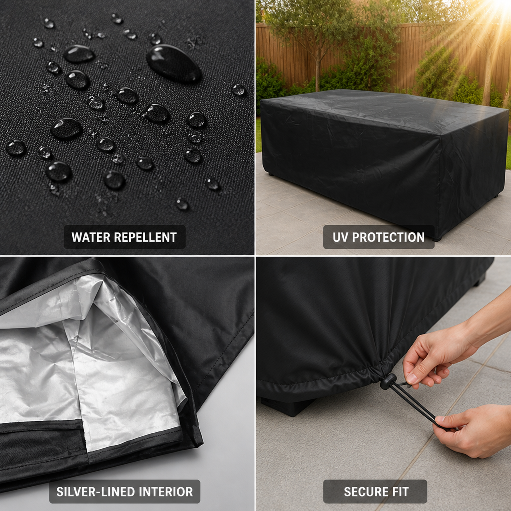 Water-Repellent Silver-Lined Outdoor Furniture Cover (Drawstring Base)