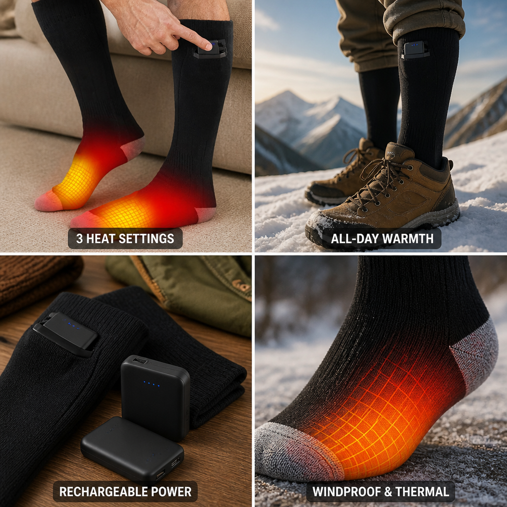 Rechargeable 3-Setting Windproof Heated Socks