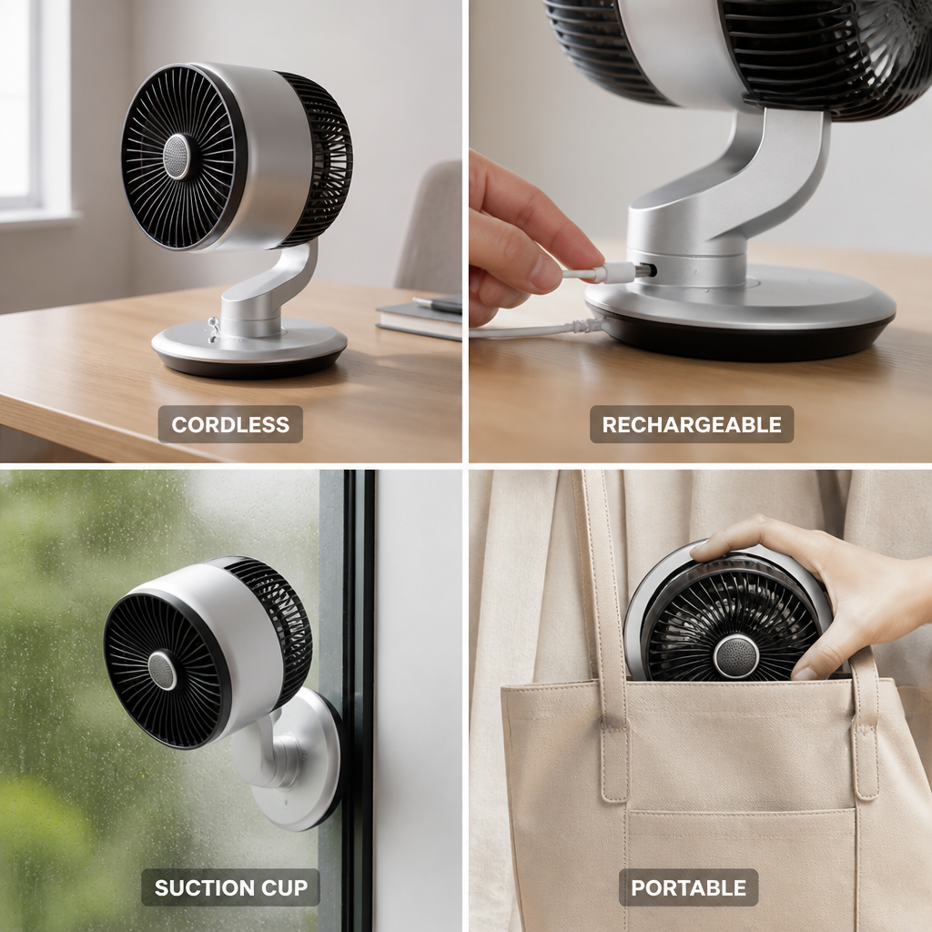 Cordless Rechargeable Suction-Cup Desk Fan