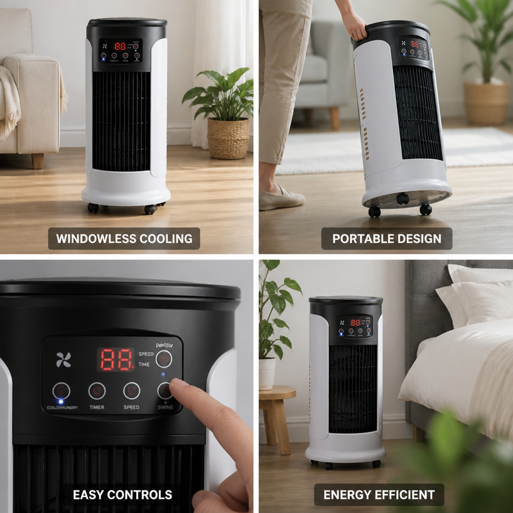 Energy-Efficient Portable Windowless Tower Air Cooler
