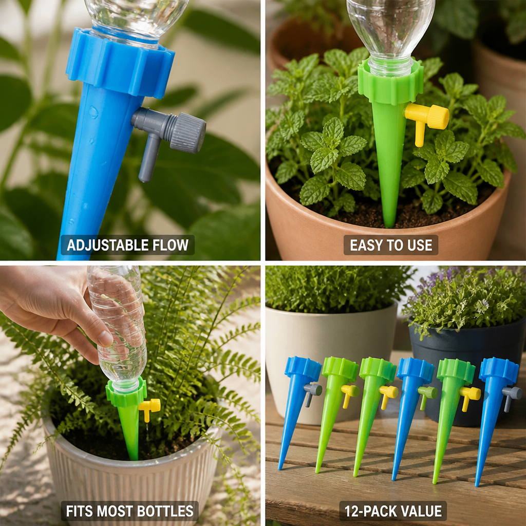 Adjustable Flow Self-Watering Plant Spikes (12-Pack)