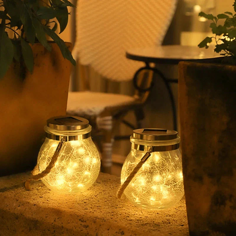 Dusk Sensor Solar Lantern for Garden – Crackle Glass Design