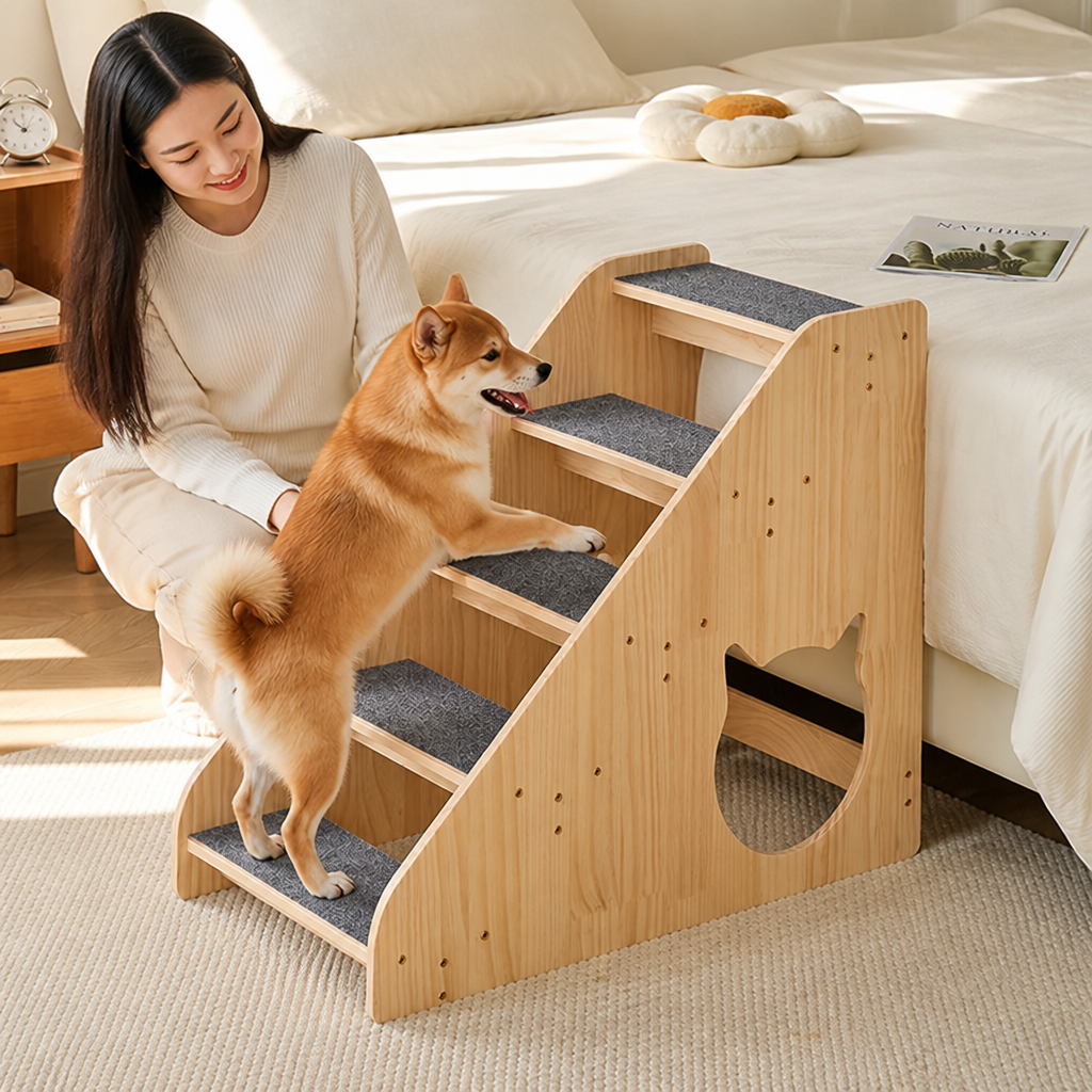 Wooden Non-Slip Pet Stairs (5-Step)