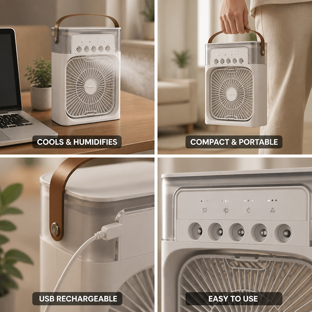 USB Rechargeable Cooling & Humidifying Fan