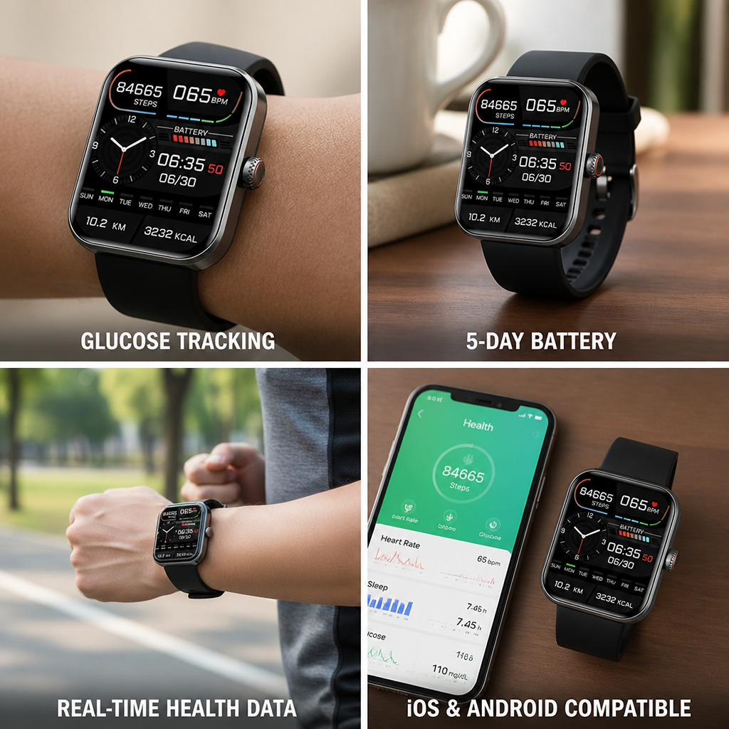 Non-Invasive Glucose Tracking & 5-Day Battery Smartwatch
