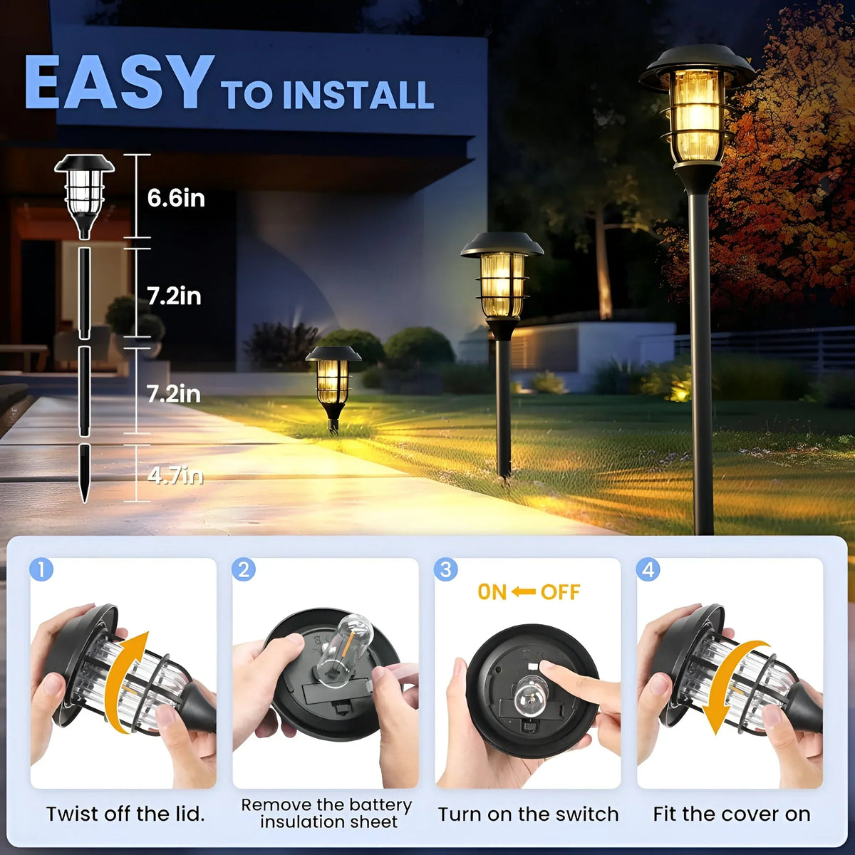 Outdoor Garden Stake Set - 6 Solar LED Pathway Lights, Waterproof