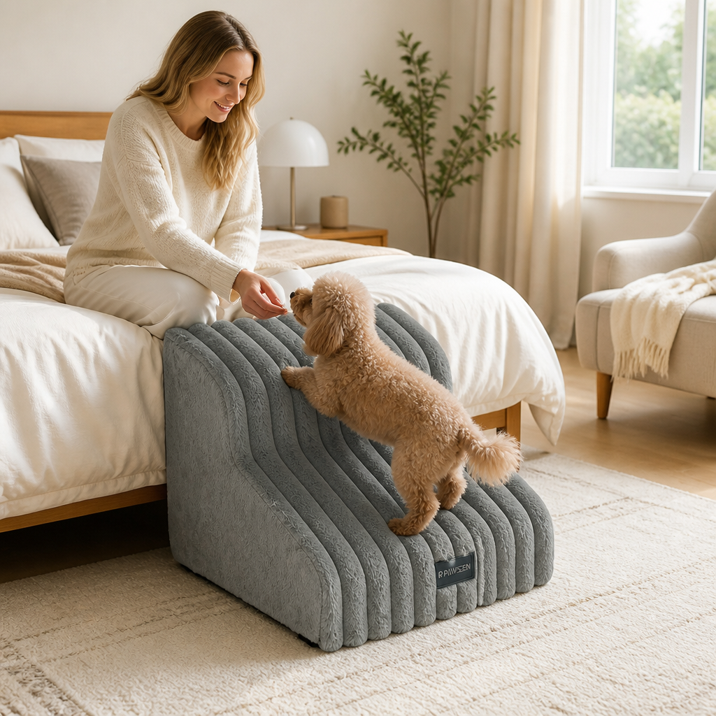 Plush Non-Slip High-Resilience Sponge Dog Stairs (Removable Washable Cover)