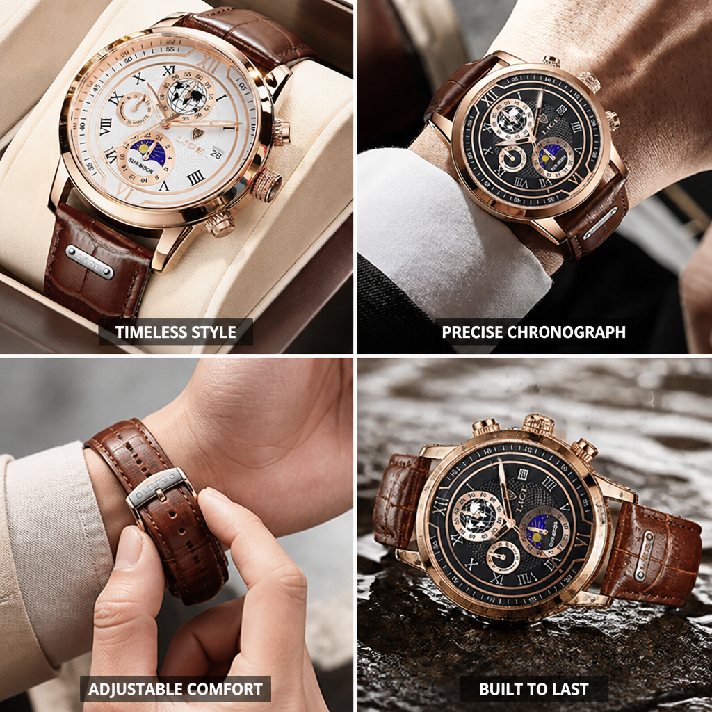 Polished Classic Chronograph Men's Watch (Adjustable Strap)