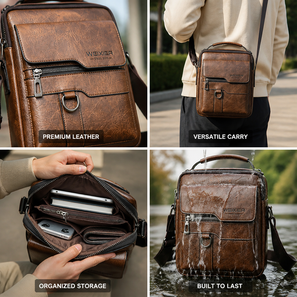 Top-Grain Leather Vertical Crossbody Bag