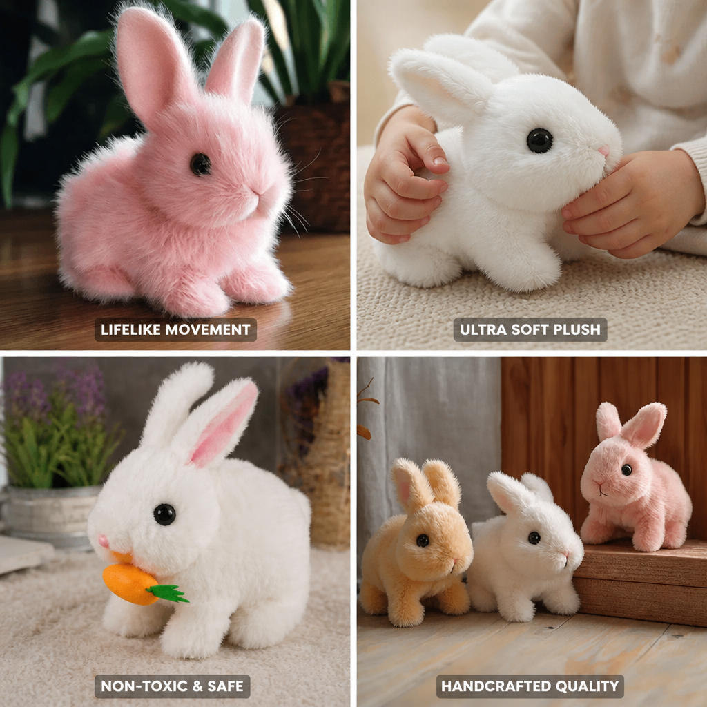 Lifelike Hopping Non-Toxic Plush Bunny (Handcrafted)