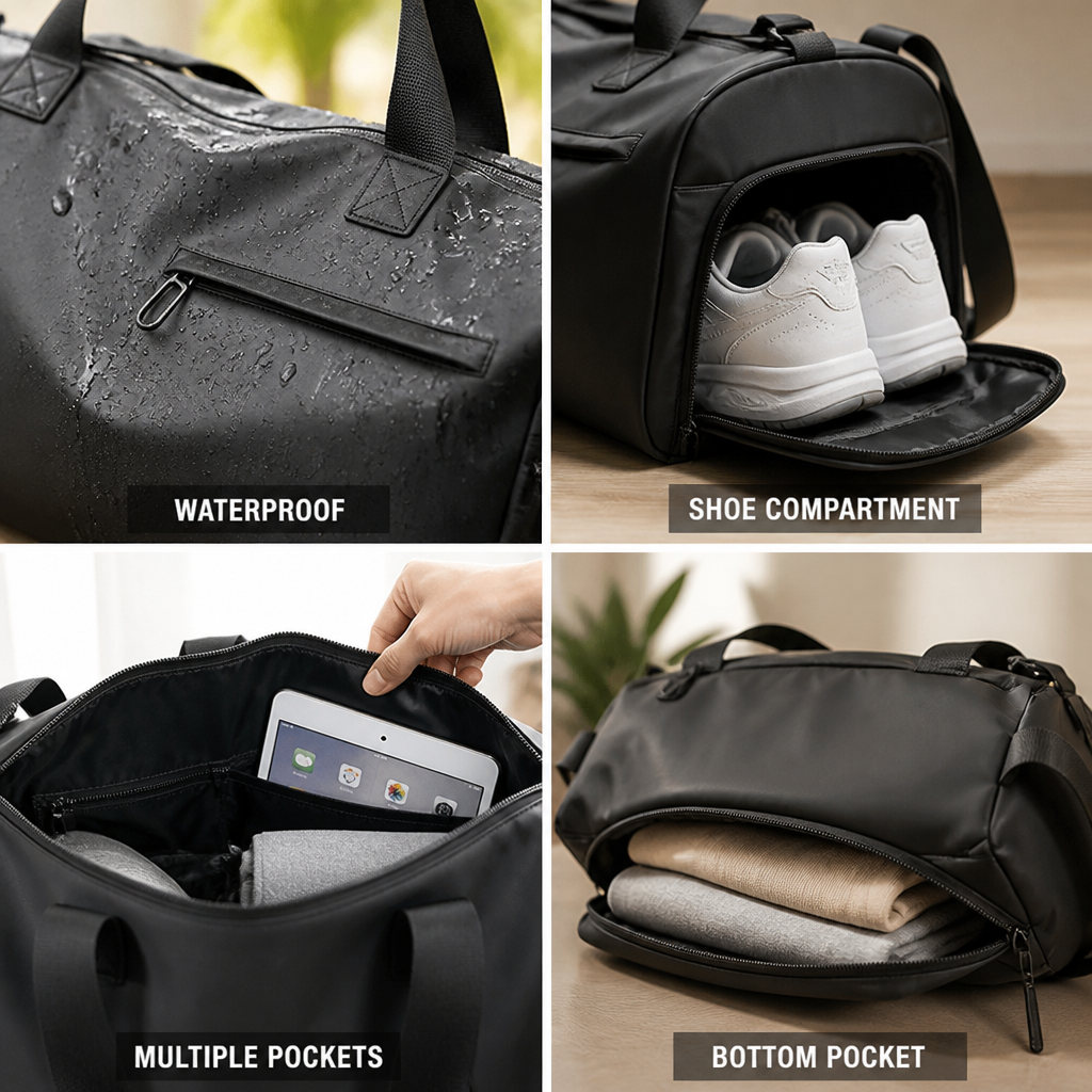 Waterproof Oxford Sports Bag (Shoe Compartment & Bottom Pocket)