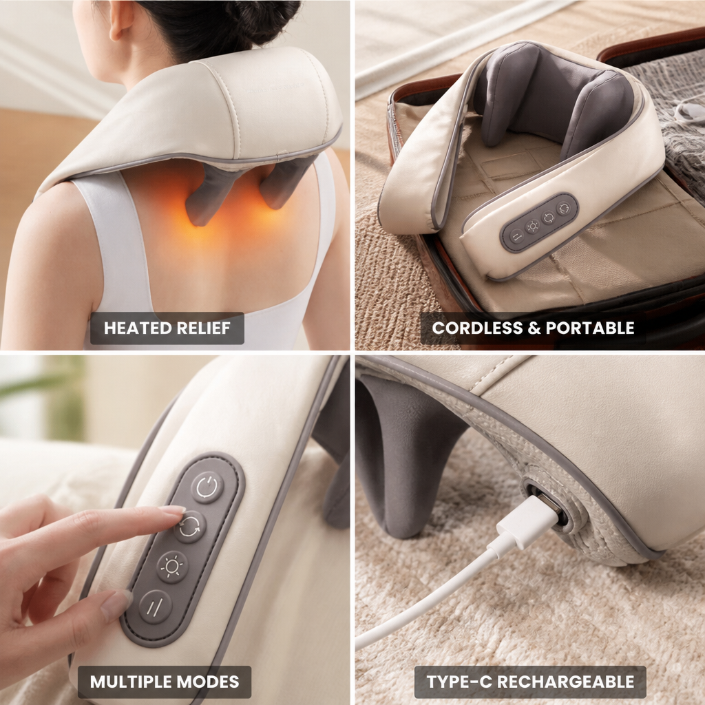 Cordless Heated 5D Neck & Shoulder Massager (Type-C Rechargeable)