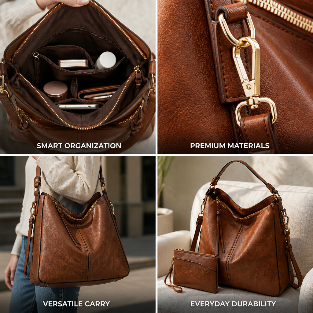 Genuine Leather Gold Hardware Hobo Shoulder Bag