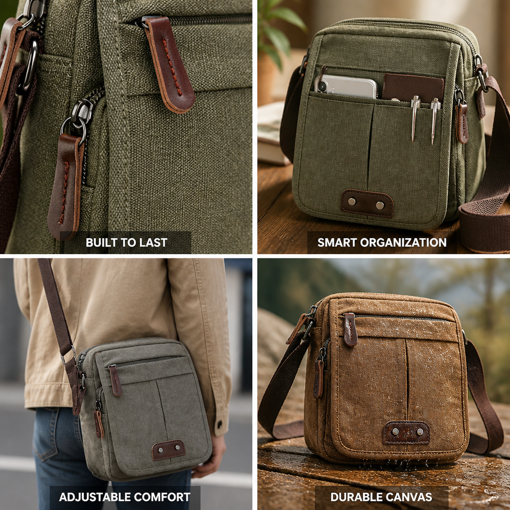 Durable Canvas Multi-Compartment Crossbody Bag