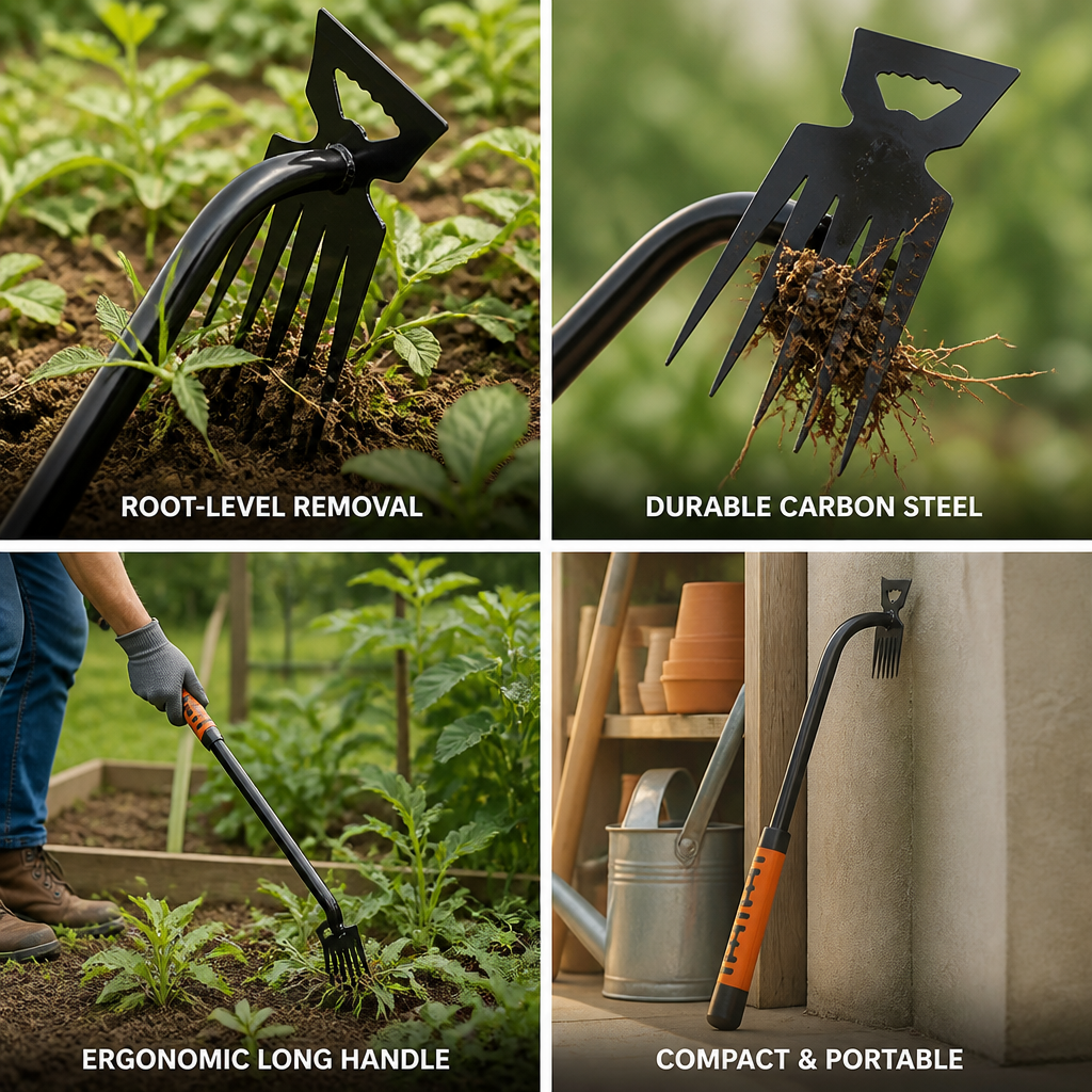 Carbon Steel Long-Handled Garden Weeder (6-Tooth)