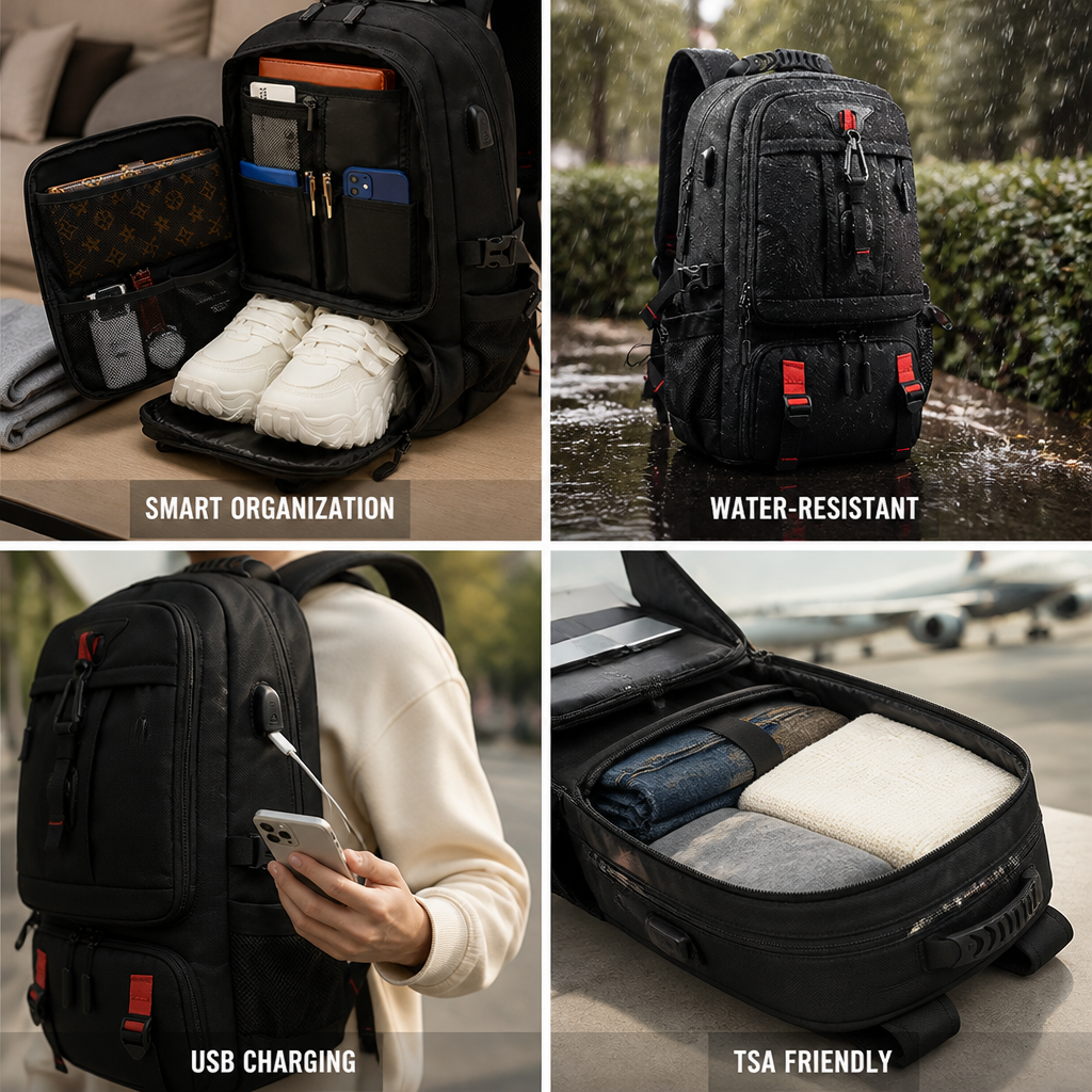 Water-Resistant Expandable Travel Backpack With USB Port