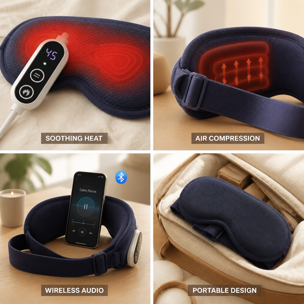 Heat & Pneumatic Compression Eye Massager (Wireless, Rechargeable)