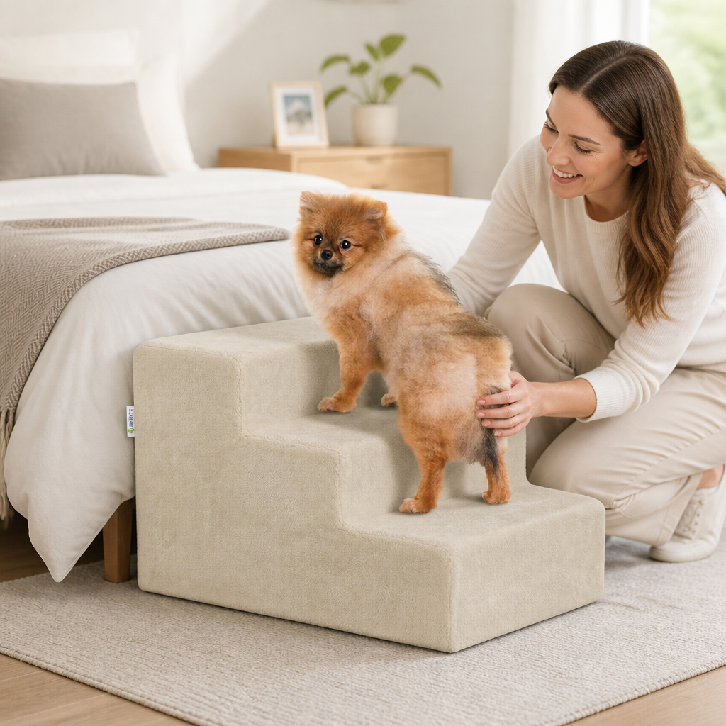 Washable Plush 3-Step Pet Stairs (For Small Dogs & Cats)