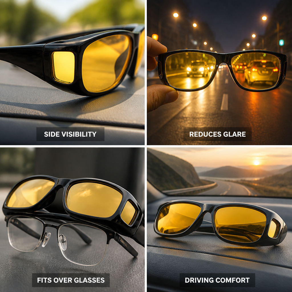 Yellow Anti-Glare Night Driving Glasses (Fits Over Glasses)
