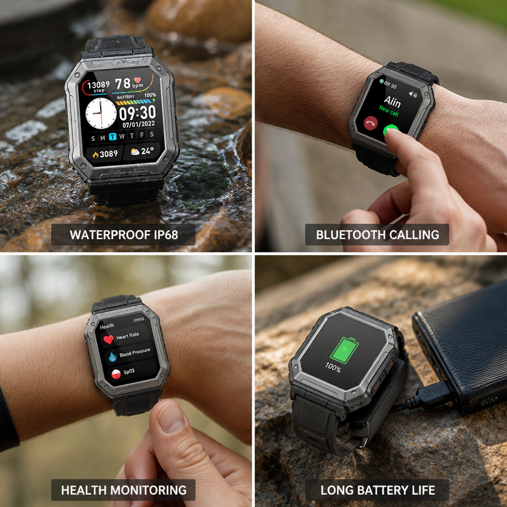 IP68 Waterproof 80-Day Battery Smartwatch (Heart Rate, BP & SpO2)