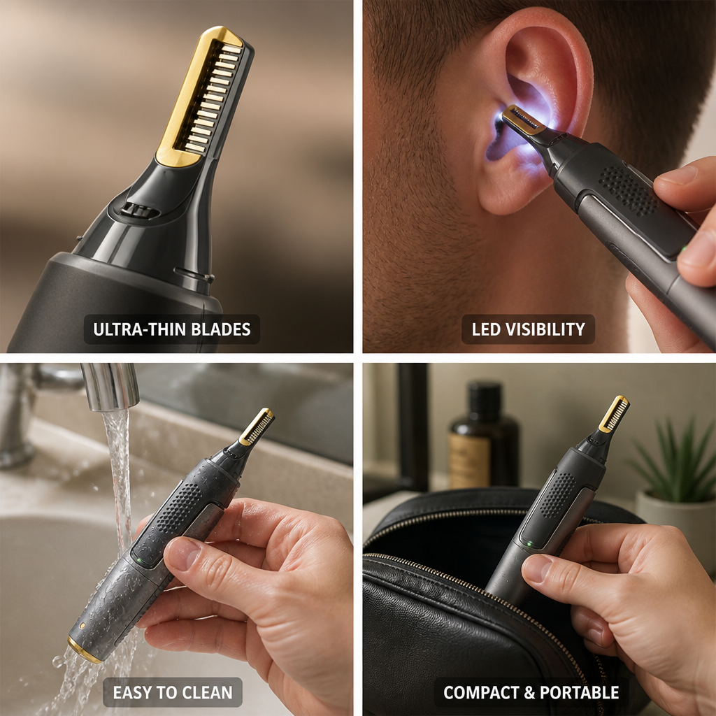 Ultra-Thin Titanium-Coated Blades & LED Nose & Ear Trimmer