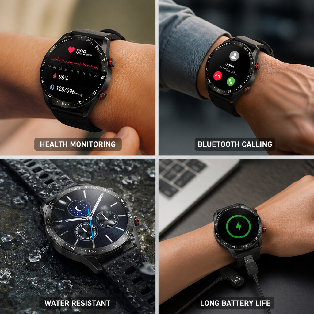 Health-Tracking & Bluetooth Smartwatch (IP67 Water-Resistant)